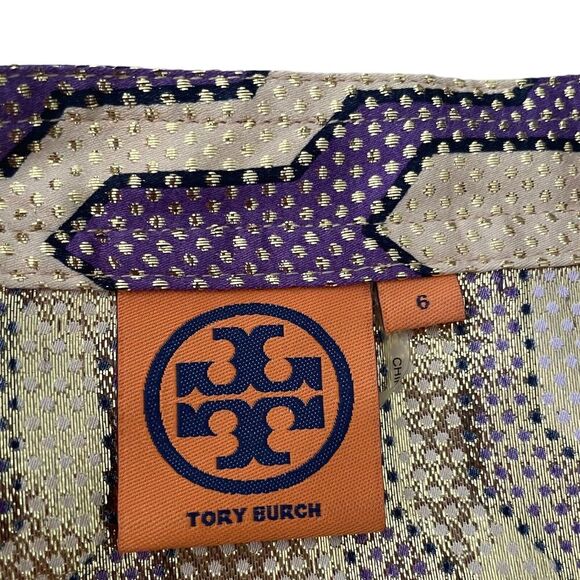 Tory Burch Multicolor Long Sleeve Split V-Neck Geometric Blouse Top Size 6 - Picture 8 of 10